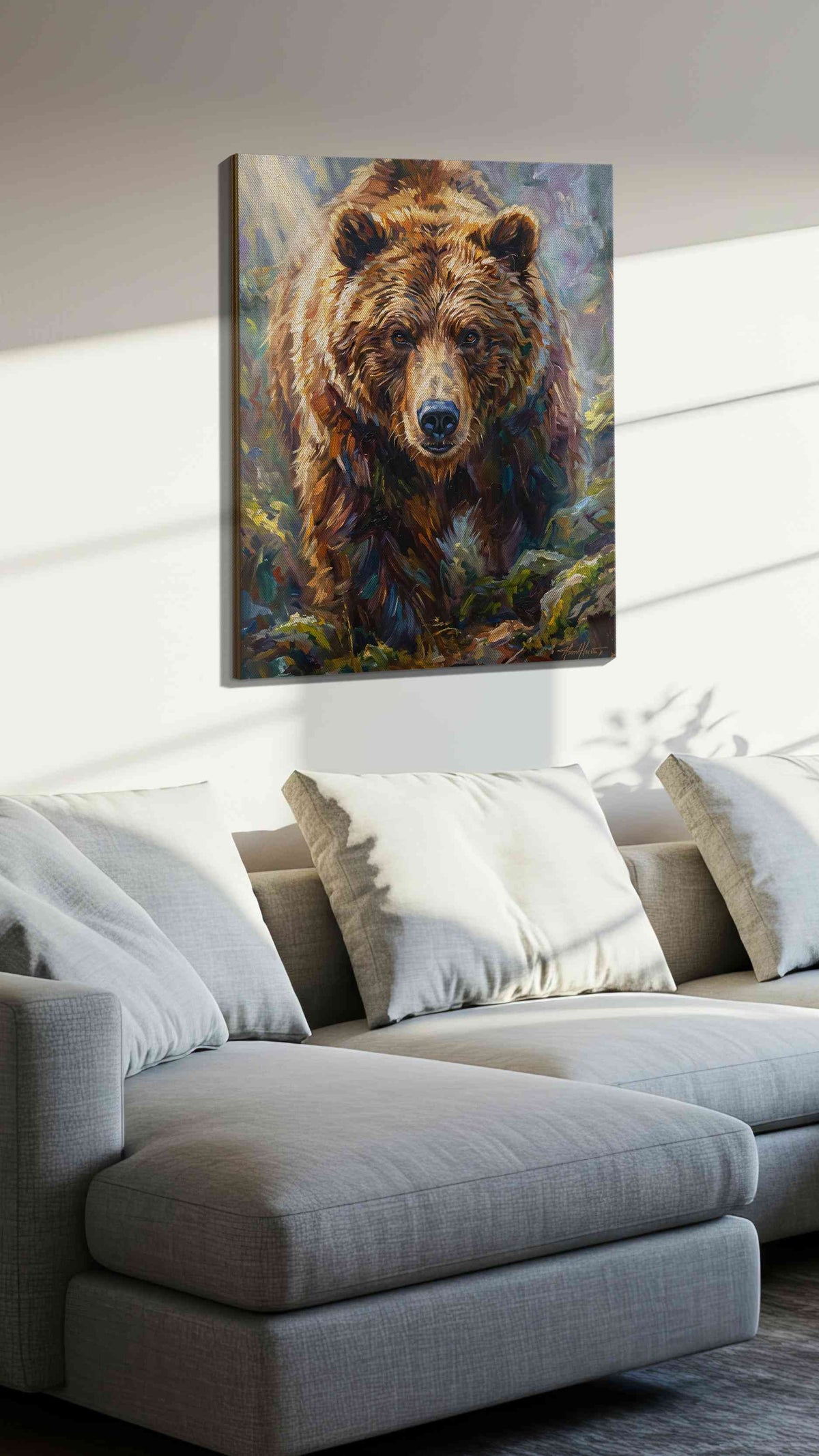 Majestic Wilderness Guardian II (Bears) - Bear Wall Art, Wildlife Canvas Print, Nature Animal Art styled in a living room