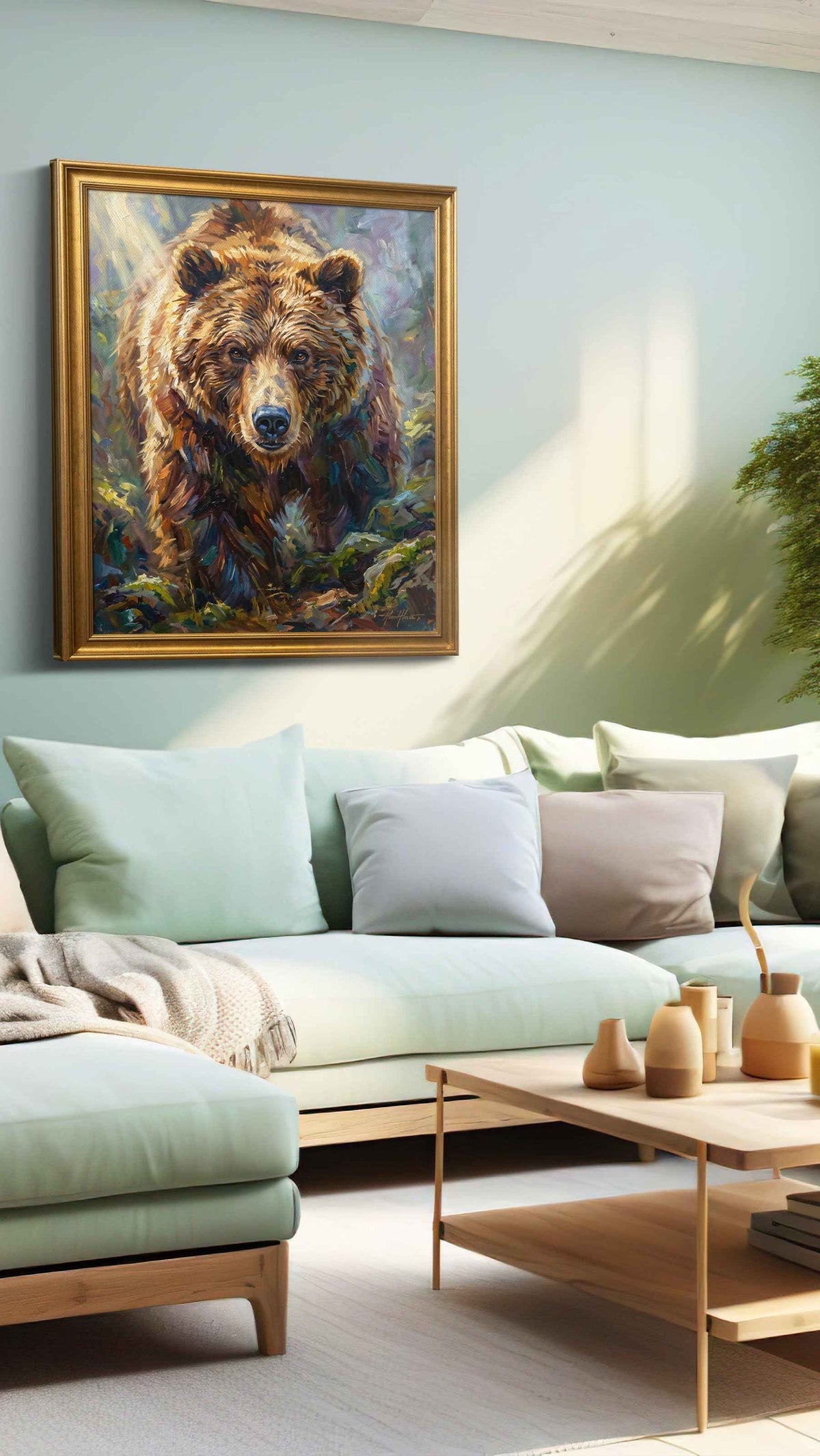 Majestic Wilderness Guardian II bears canvas print, hanging on wall