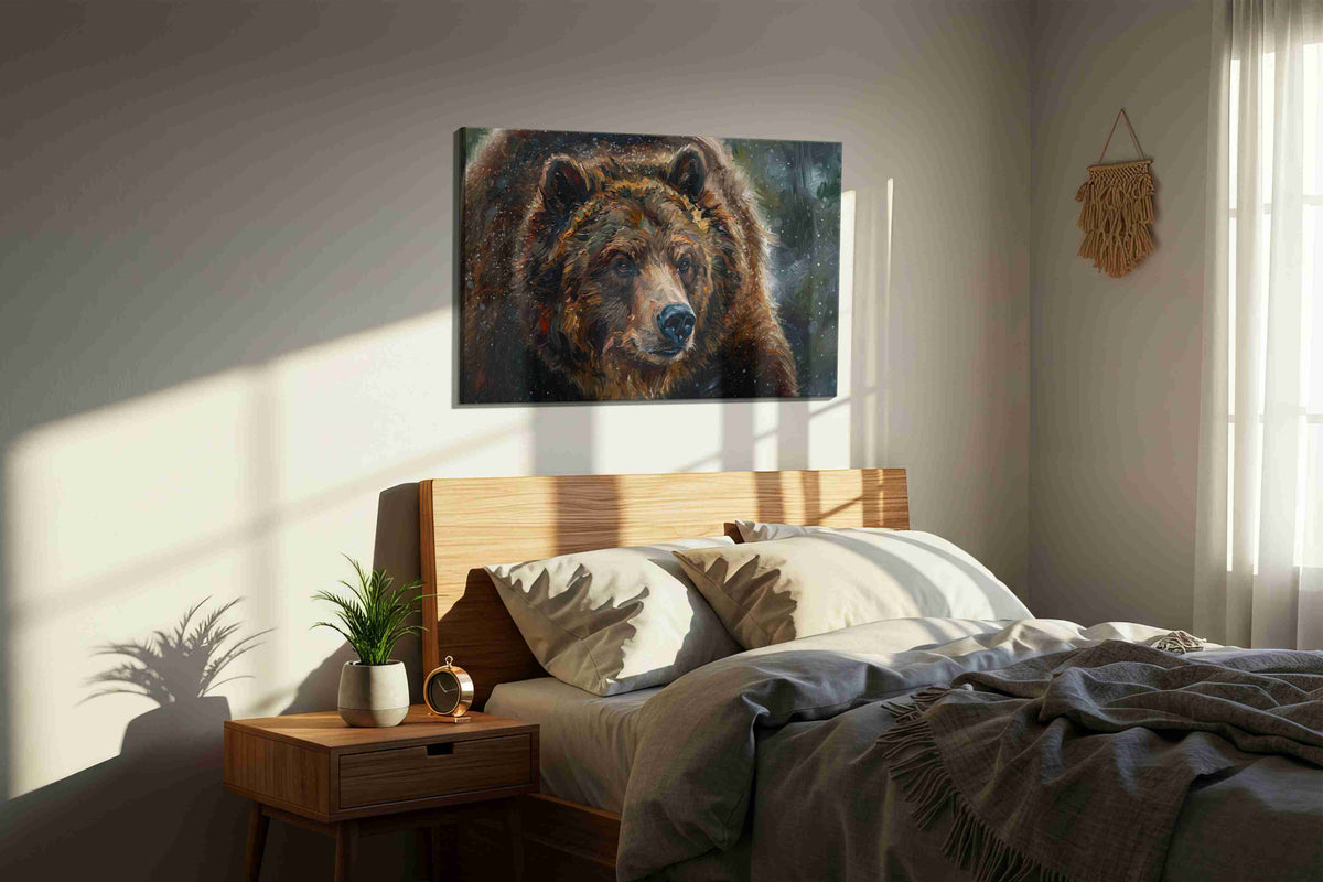 Majestic Wilderness Guardian III (Bears) - Bear Wall Art, Wildlife Canvas Print, Nature Animal Art styled in a bedroom