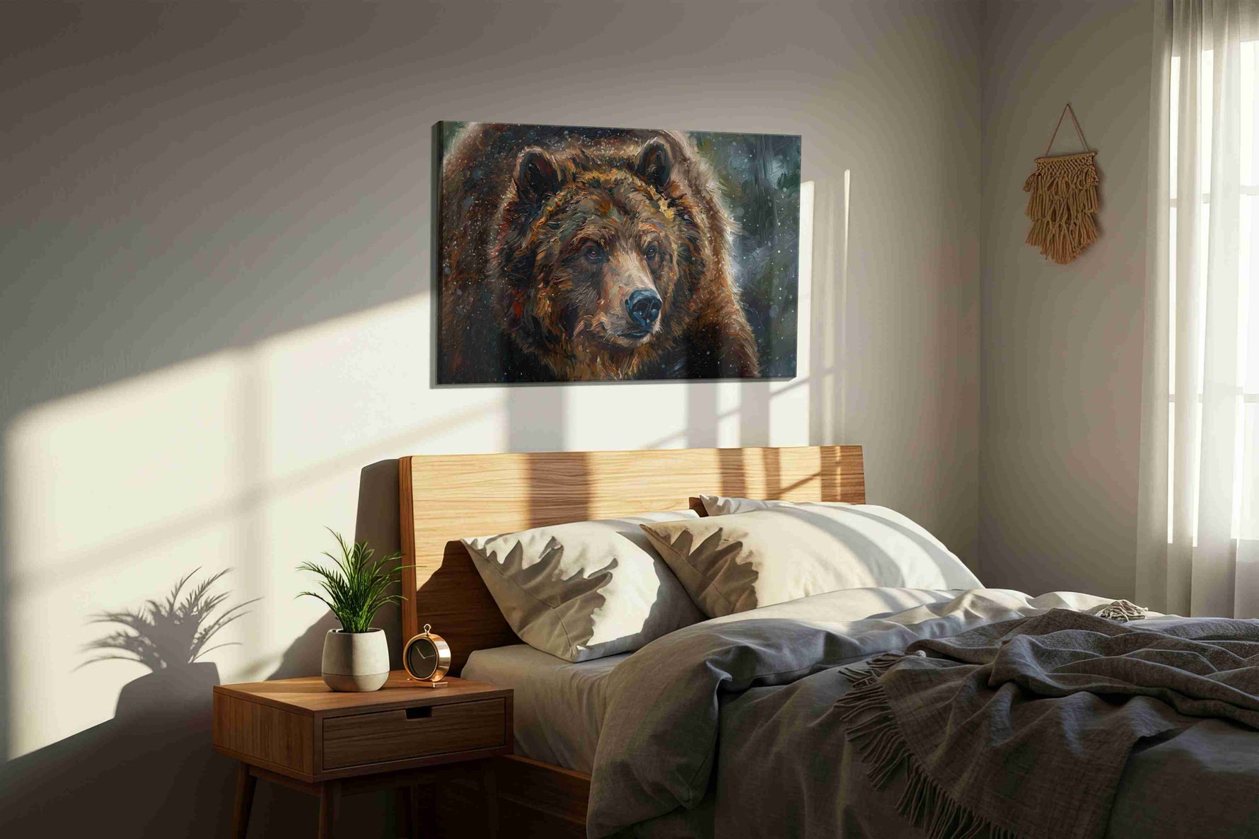 Majestic Wilderness Guardian III (Bears) - Bear Wall Art, Wildlife Canvas Print, Nature Animal Art styled in a bedroom