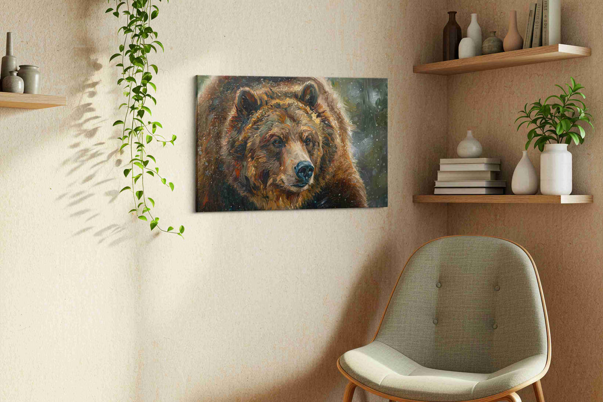 Majestic Wilderness Guardian III bears canvas print, hanging on wall