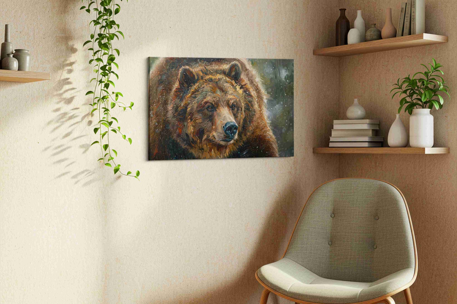 Majestic Wilderness Guardian III bears canvas print, hanging on wall