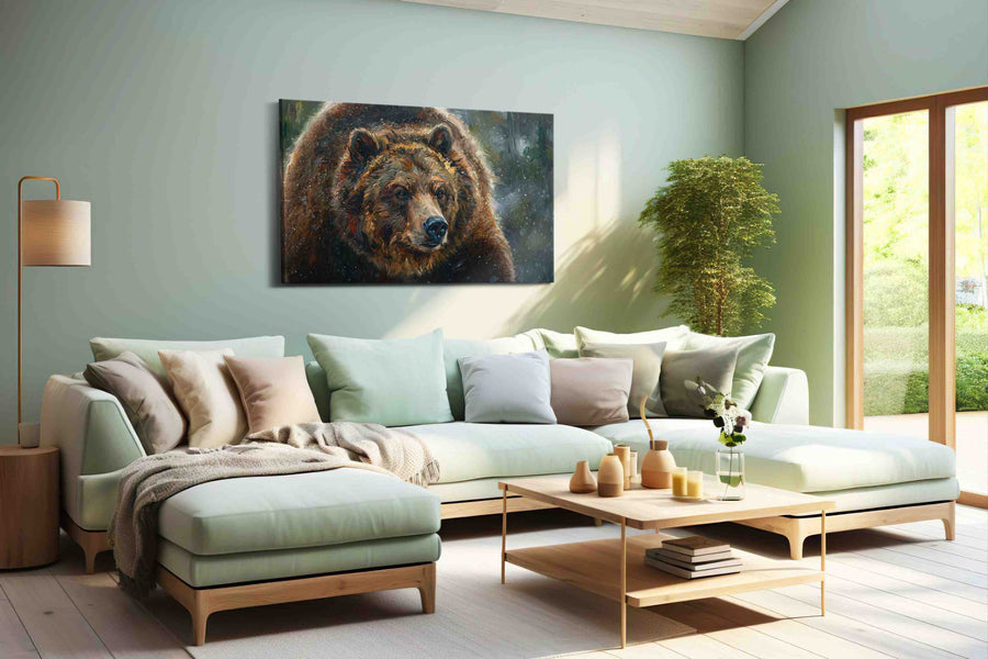Majestic Wilderness Guardian III bears canvas print shown in a wall scene