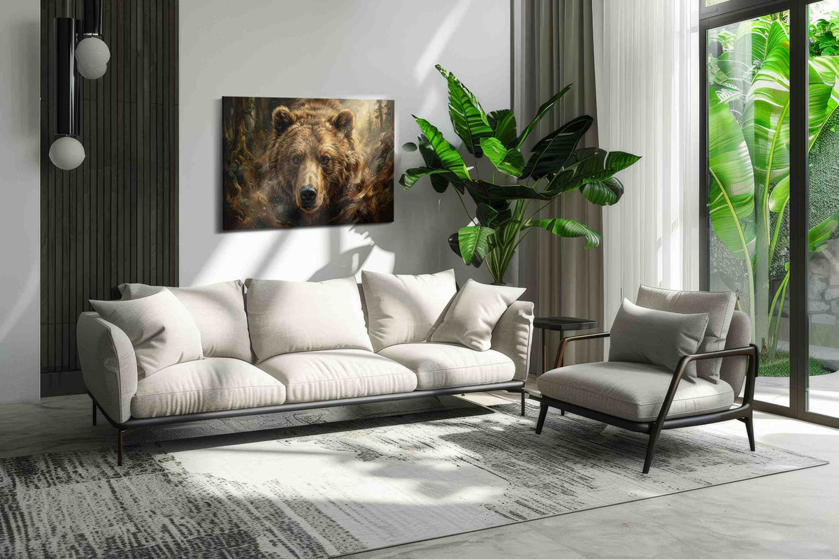 Majestic Wilderness Guardian IV (Bears) - Bear Wall Art, Wildlife Canvas Print, Nature Animal Art in a hung canvas mockup