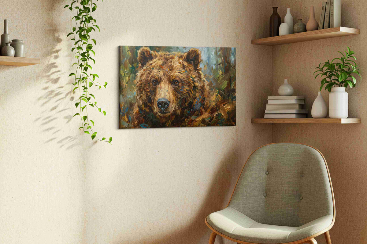 Through the Eyes of the Bear bears canvas print, hanging on wall