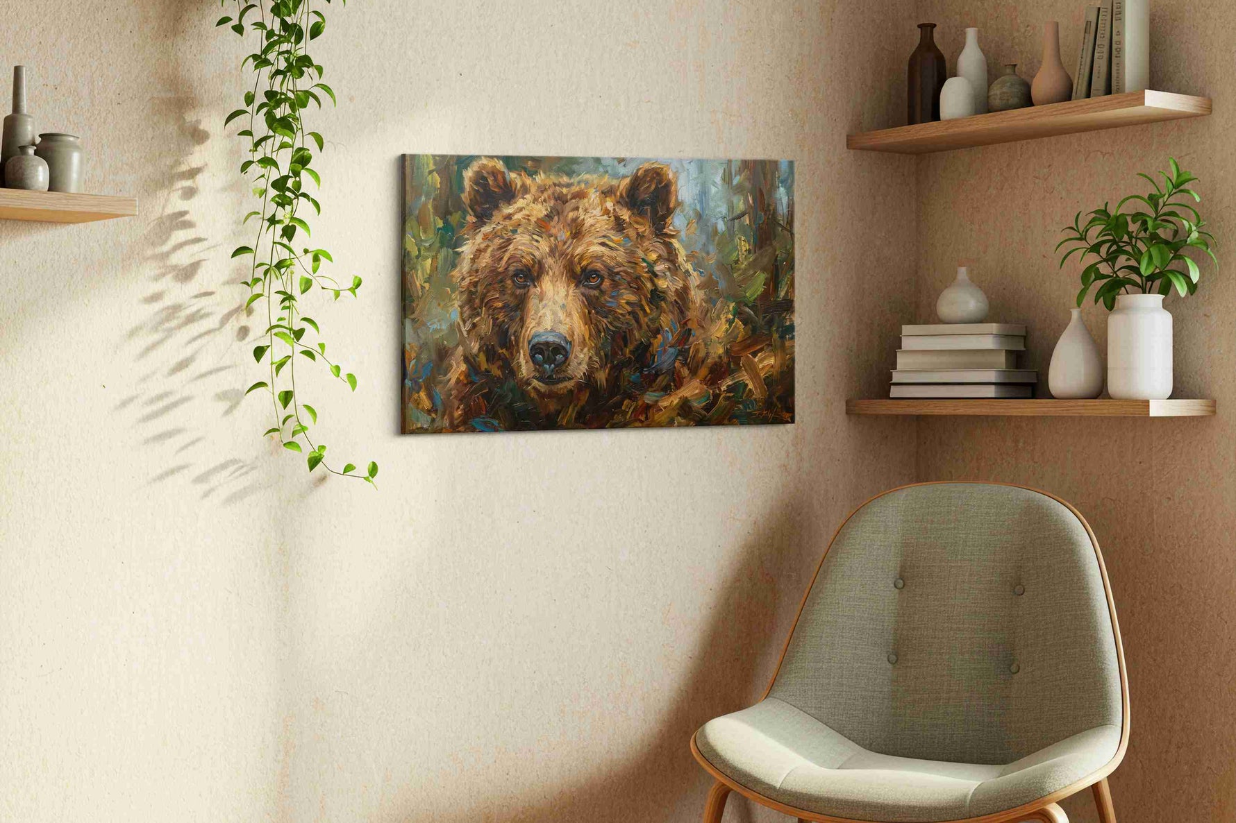 Through the Eyes of the Bear bears canvas print, hanging on wall