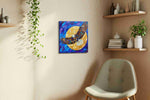 Lunar Flight Symphony birds canvas print, displayed in a living room