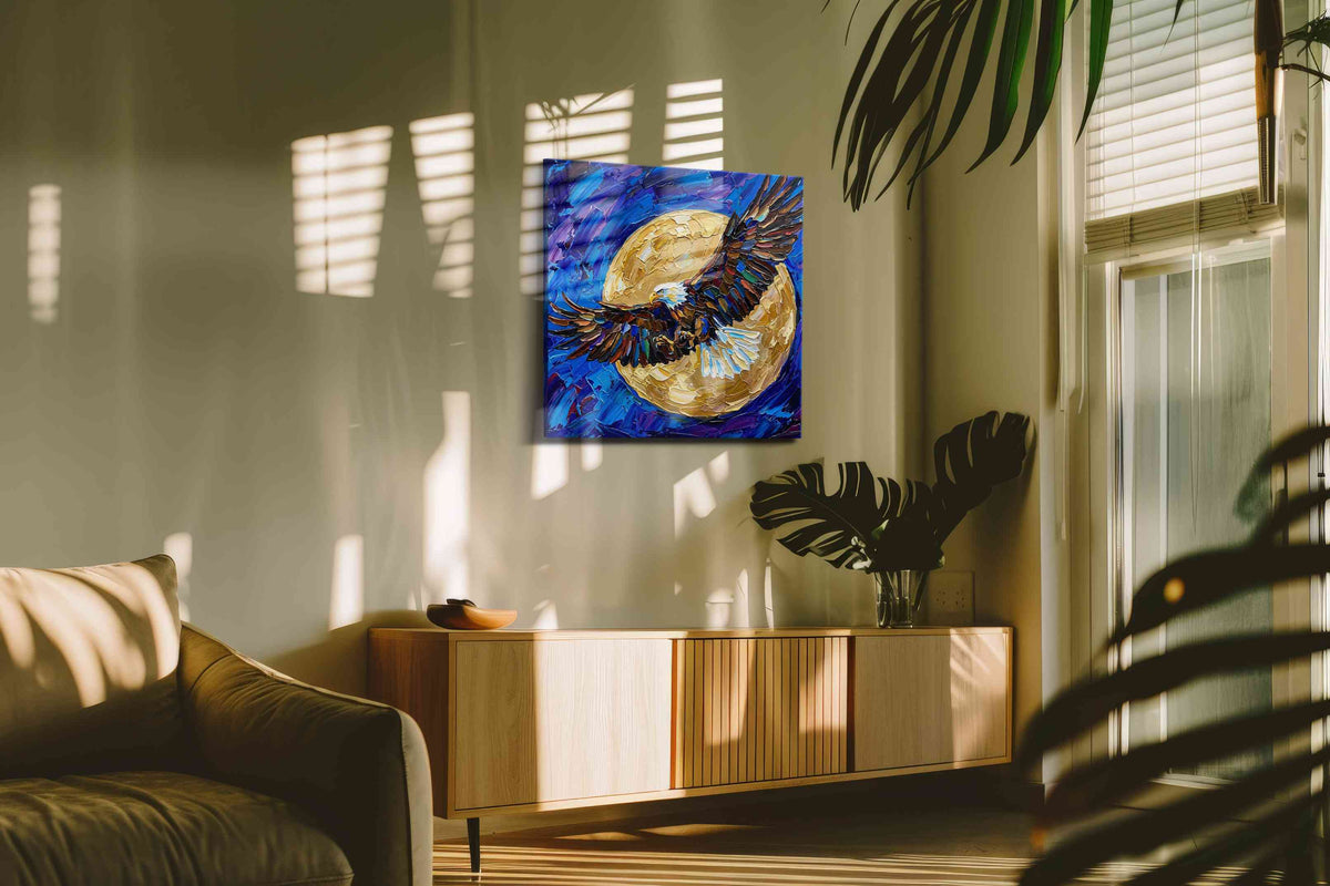 Lunar Flight Symphony birds canvas print, on wall, lifestyle preview