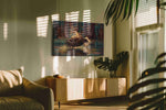Majestic Flight Over Reflections animals canvas print, displayed in a living room