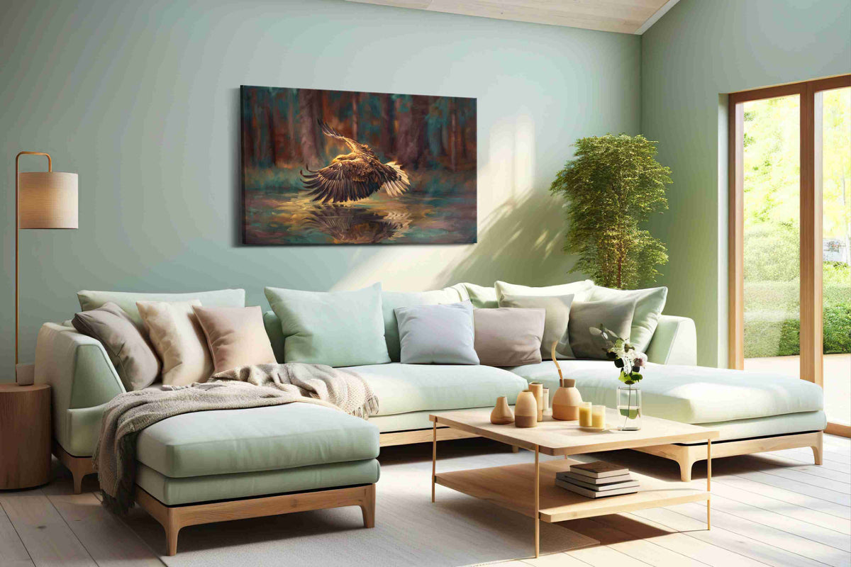 Majestic Flight Over Reflections animals canvas print, hanging on wall