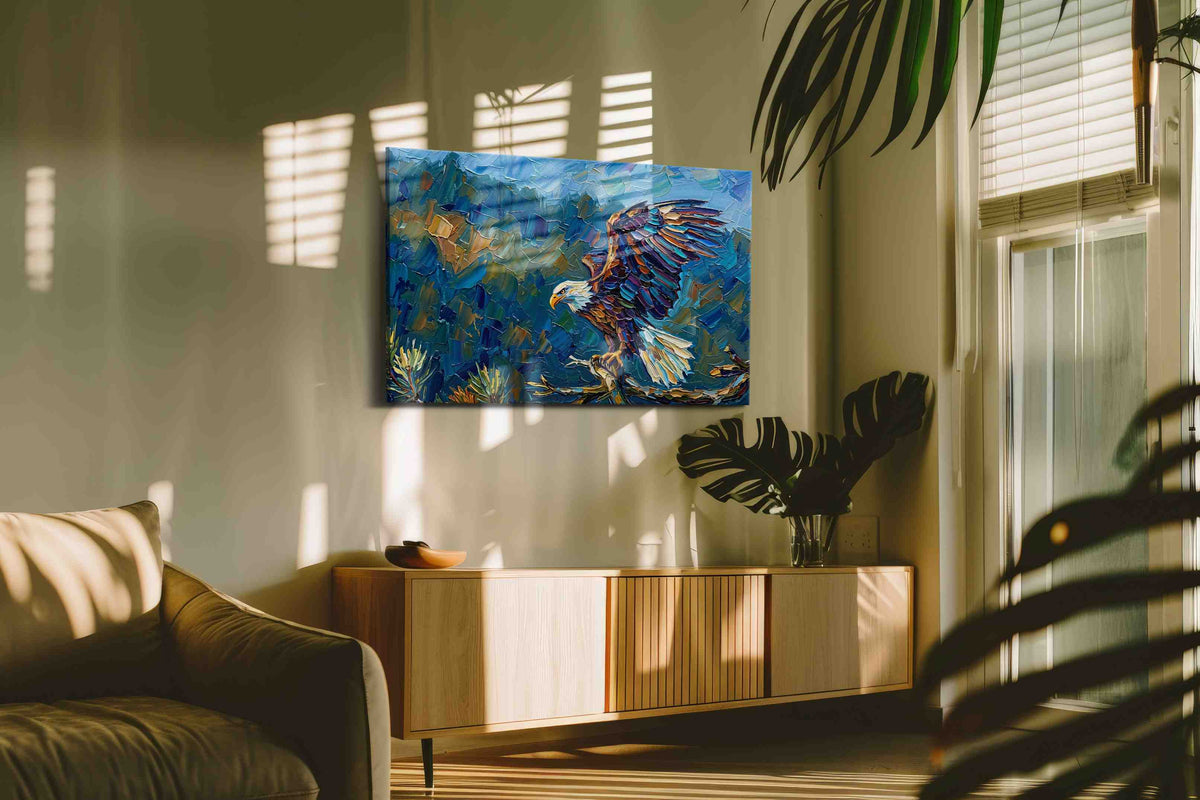 Majestic Flight in Brushstrokes animals canvas print, displayed in a living room