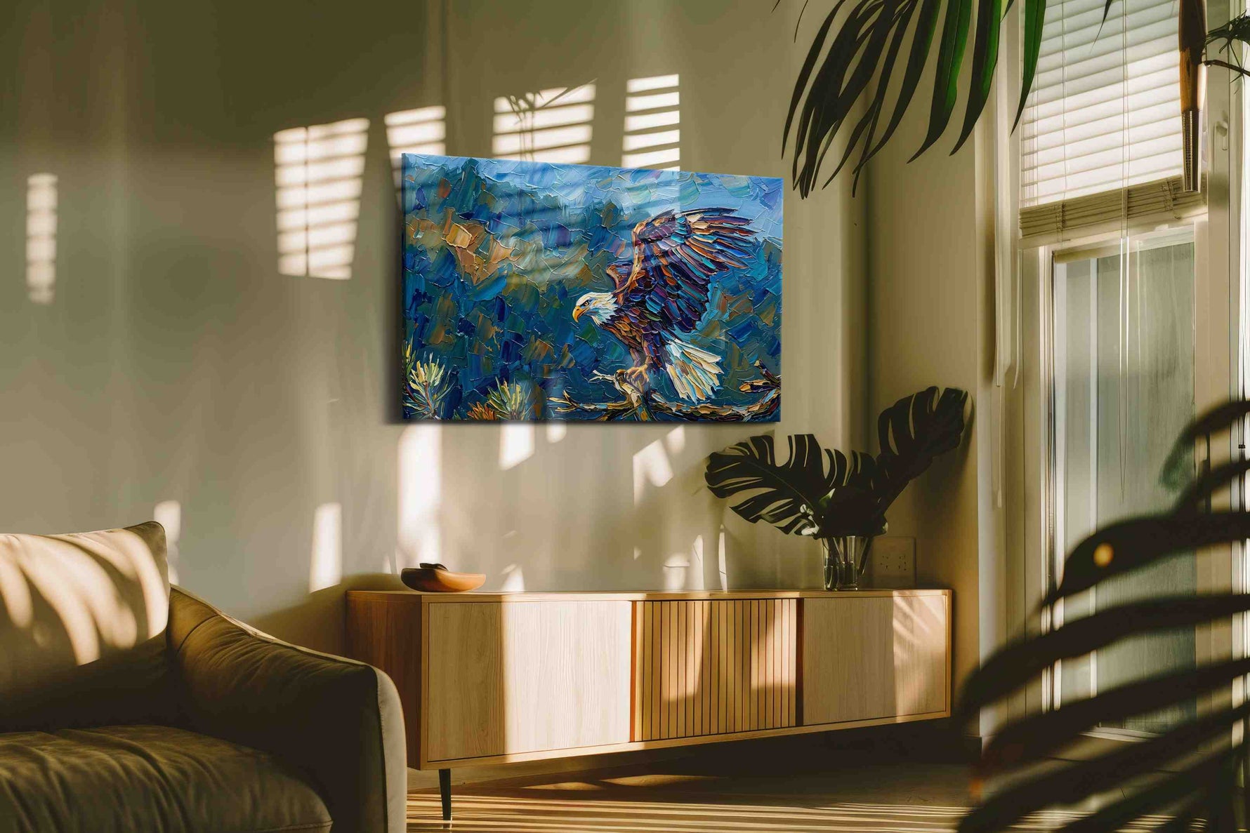 Majestic Flight in Brushstrokes animals canvas print, displayed in a living room