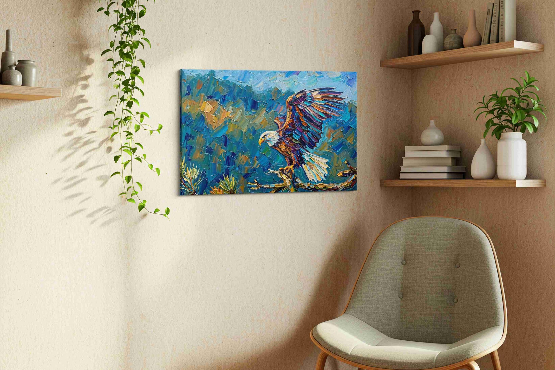 Majestic Flight in Brushstrokes animals canvas print, hanging on wall — view 3