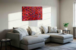 Crimson Bloom Symphony (Floral) - Floral Canvas Print, Botanical Wall Art, Flower Canvas Art in a living room scene