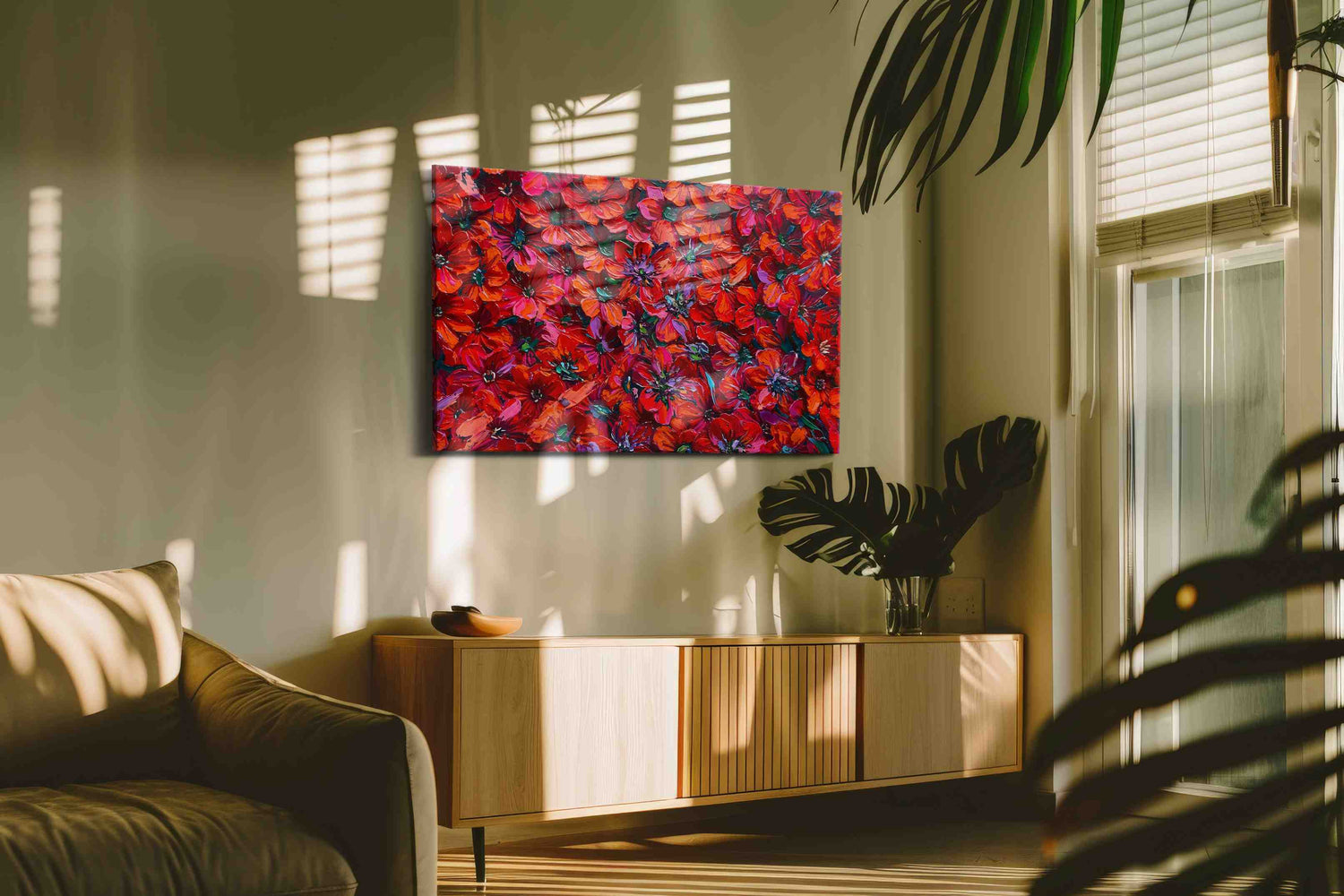 Crimson Bloom Symphony (Floral) - Floral Canvas Print, Botanical Wall Art, Flower Canvas Art