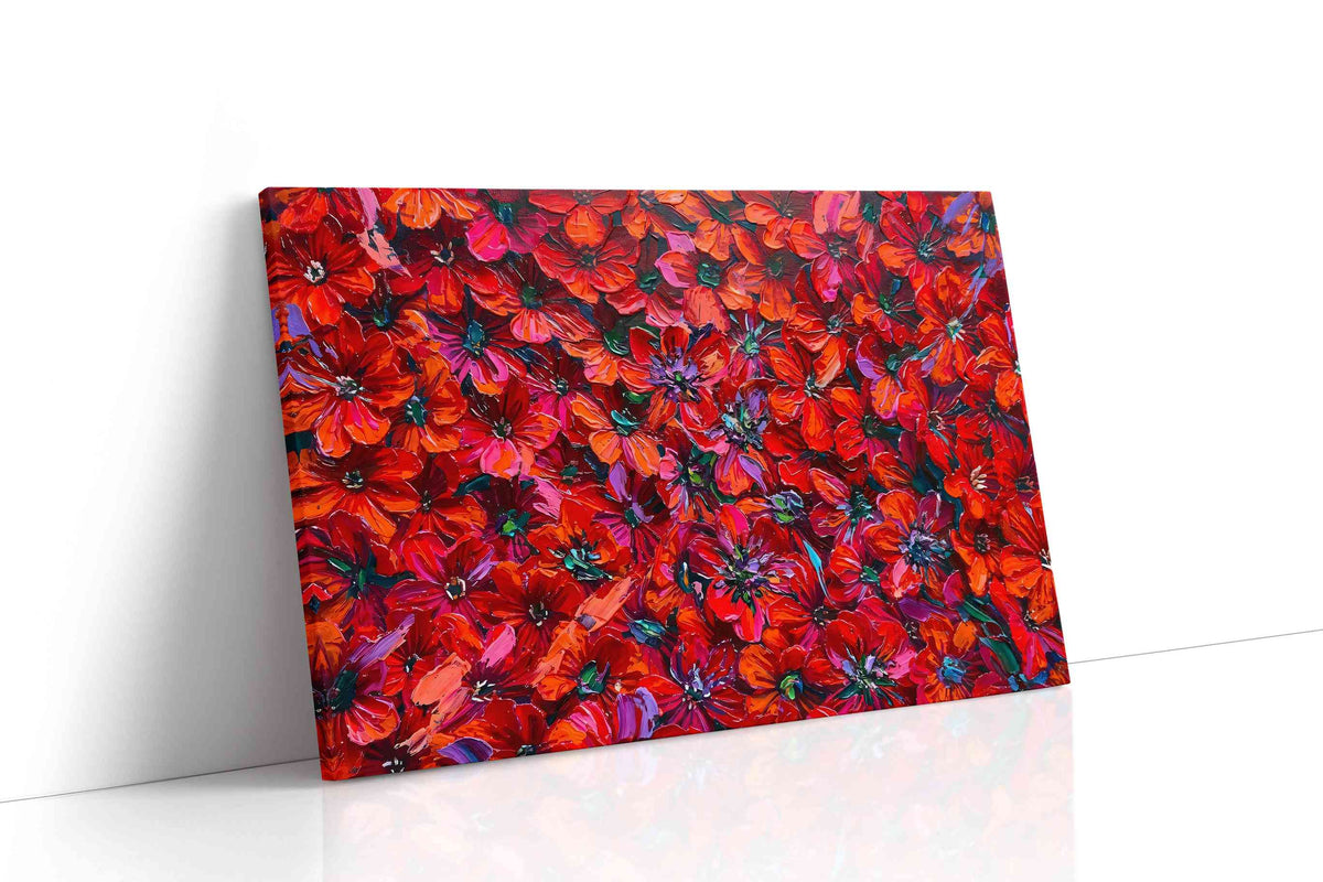Crimson Bloom Symphony floral canvas print, gallery-wrapped, ready to hang