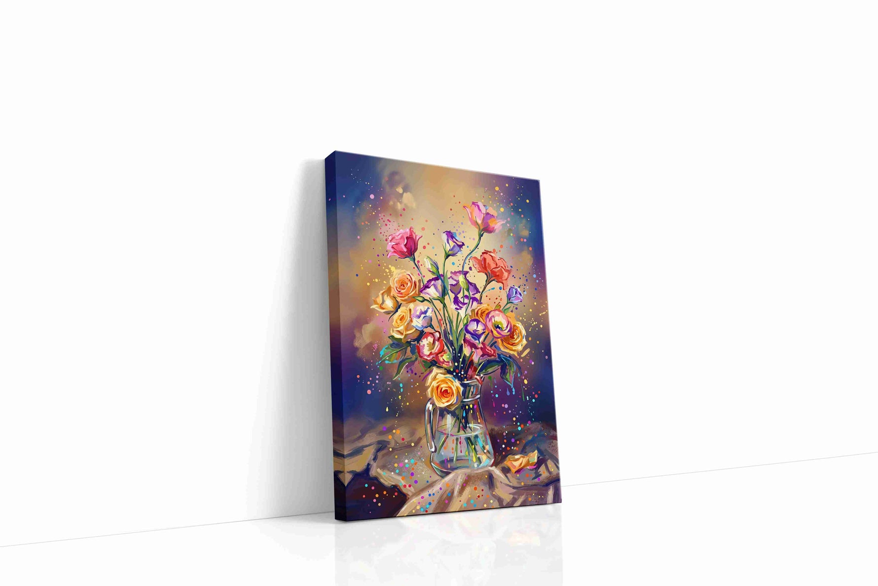 Ebullient Bloom Symphony floral canvas print, gallery-wrapped, ready to hang
