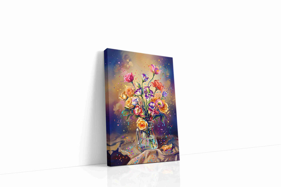 Ebullient Bloom Symphony floral canvas print, gallery-wrapped, ready to hang