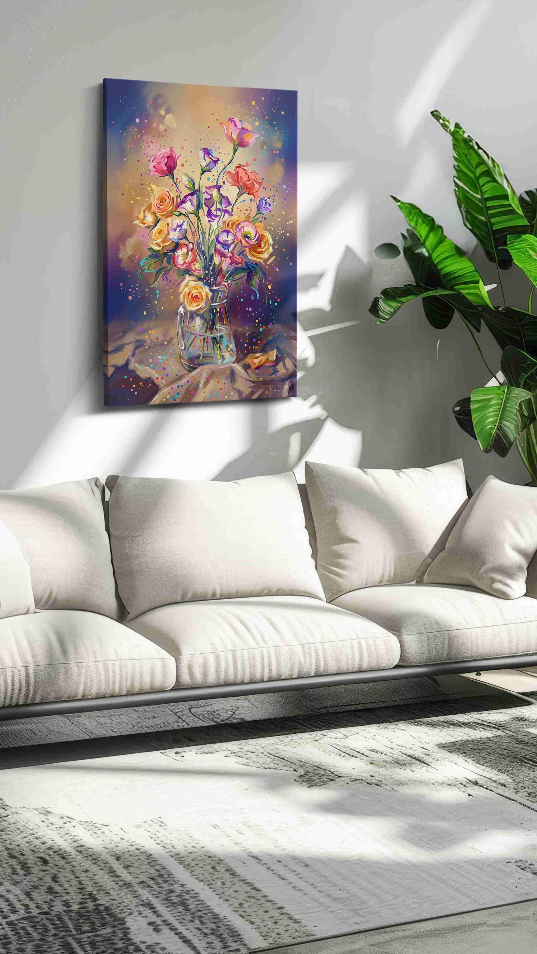 Ebullient Bloom Symphony floral canvas print, on wall, lifestyle preview