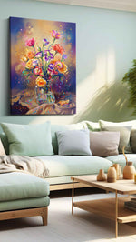Ebullient Bloom Symphony (Floral) - Floral Canvas Print, Botanical Wall Art, Flower Canvas Art in a hung canvas mockup