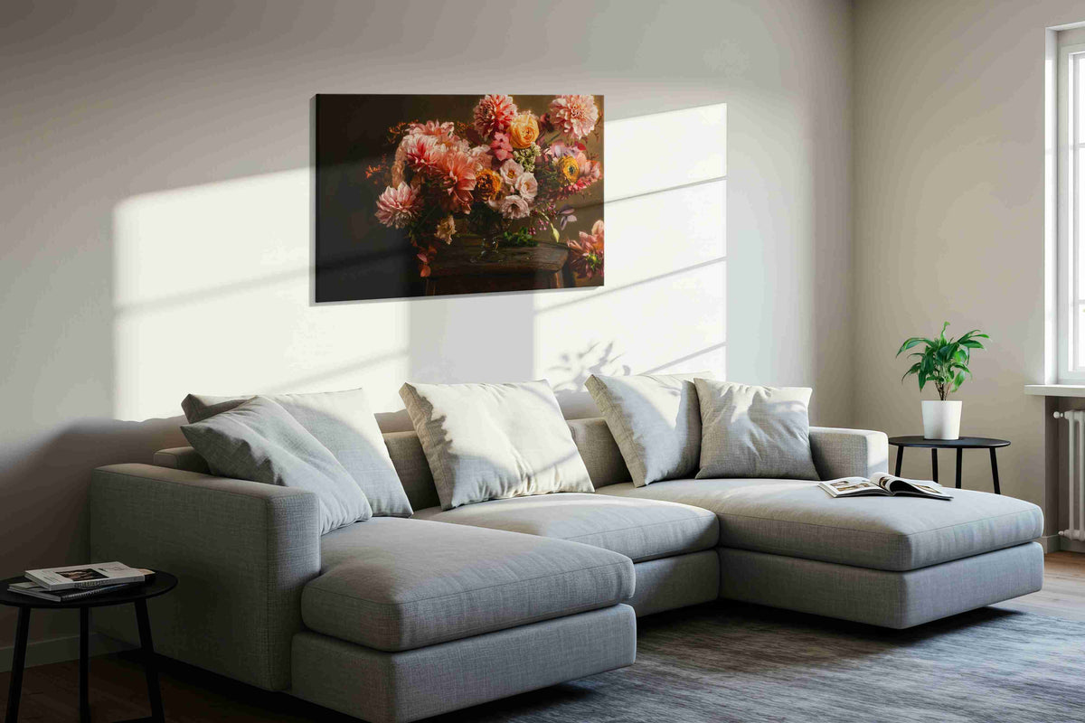 Eternal Bloom Symphony floral canvas print in a living room scene