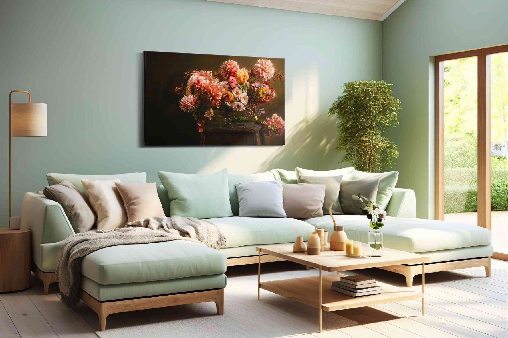 Eternal Bloom Symphony (Floral) - Floral Canvas Print, Botanical Wall Art, Flower Canvas Art in a hung canvas mockup
