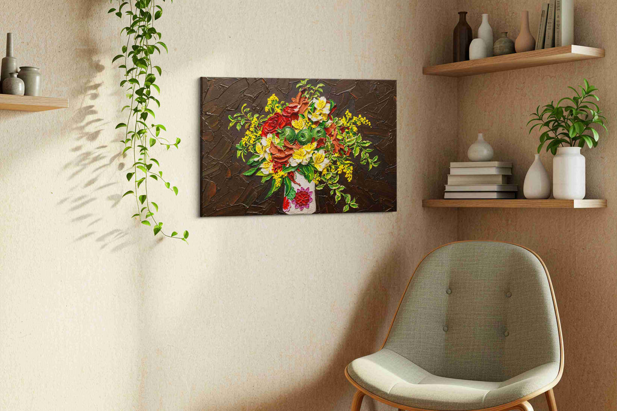Eternal Bloom Symphony II floral canvas print styled in a living room