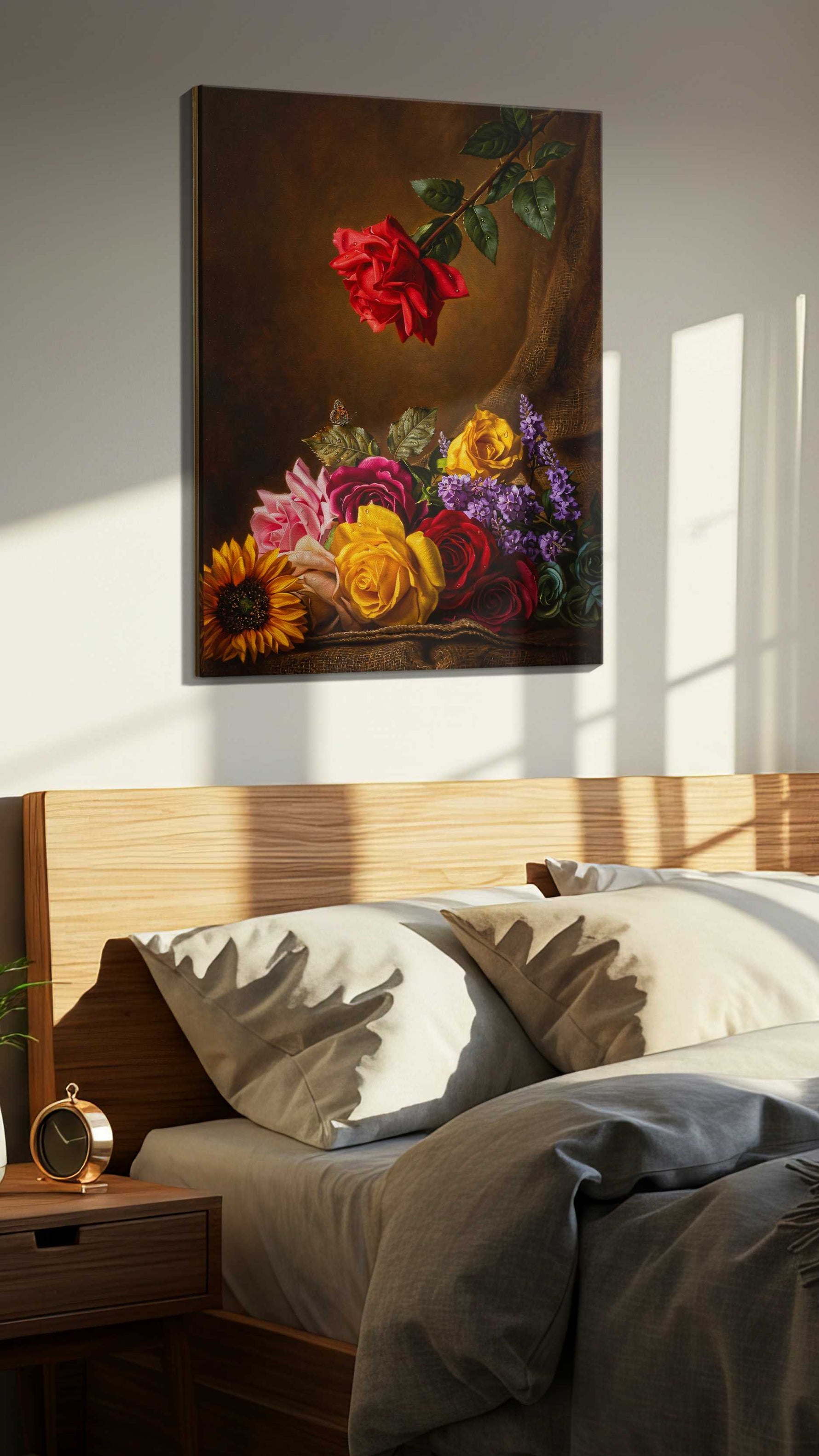 Eternal Bloom Symphony III floral canvas print, displayed in a bedroom