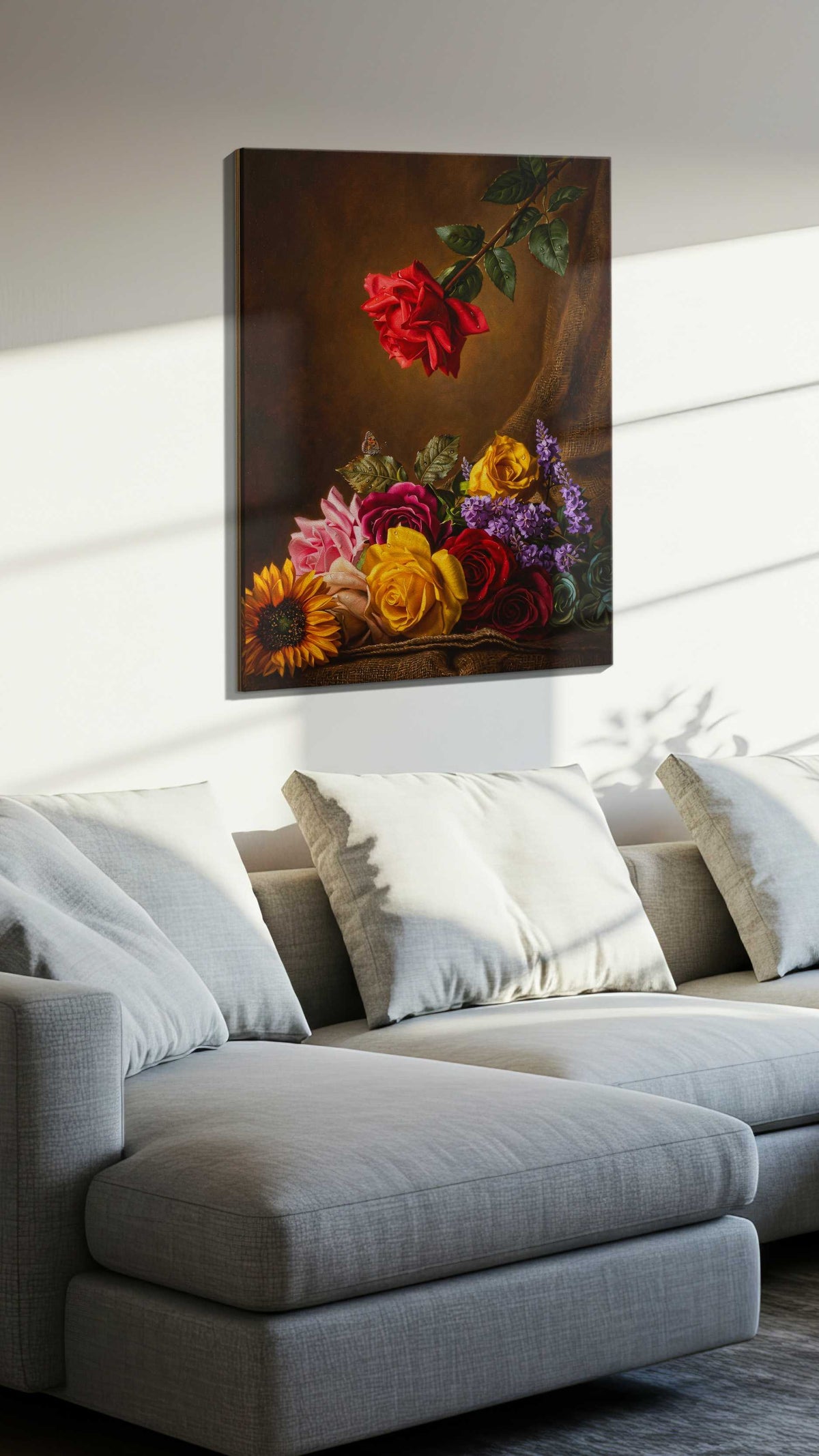 Eternal Bloom Symphony III (Floral) - Floral Canvas Print, Botanical Wall Art, Flower Canvas Art styled in a living room