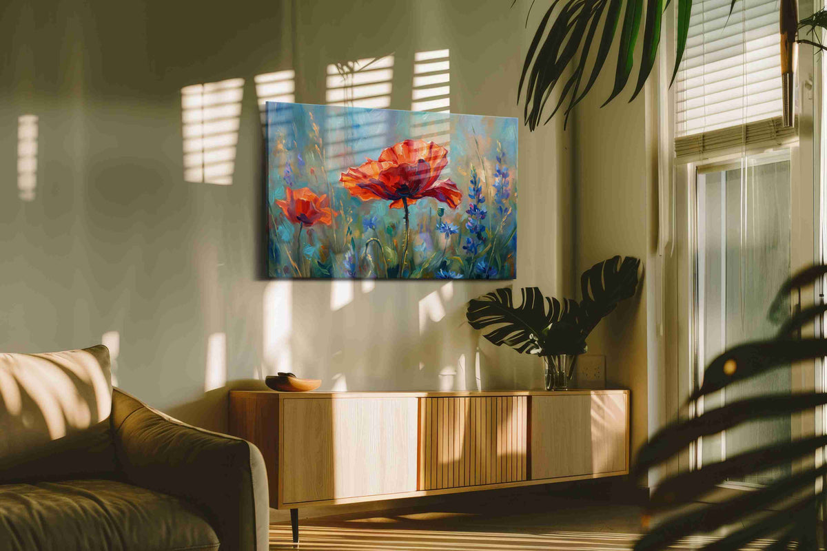 Ethereal Blooms in Harmony poppies canvas print, hanging on wall