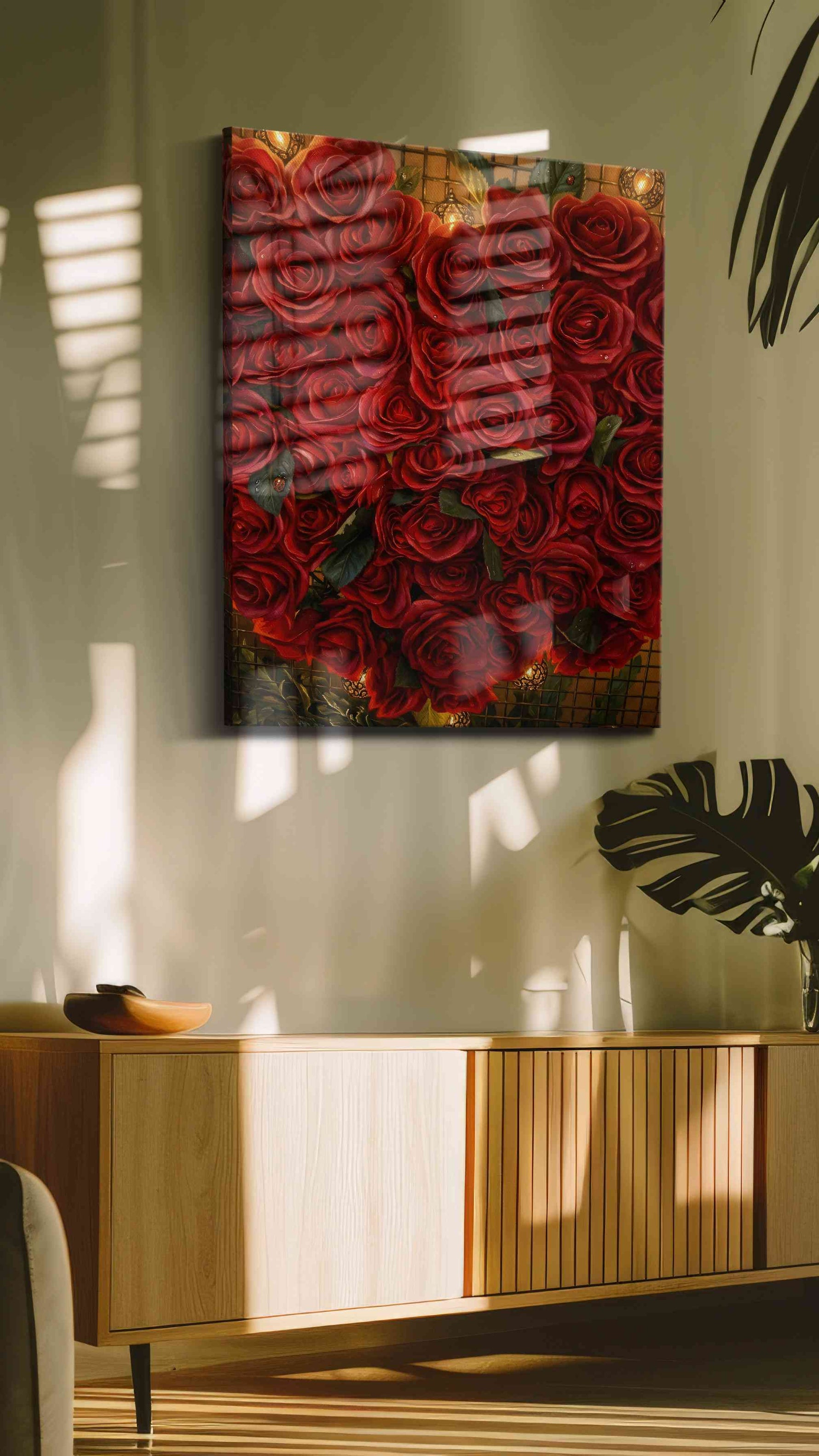Heart of Scarlet Bloom floral canvas print, on wall, lifestyle preview