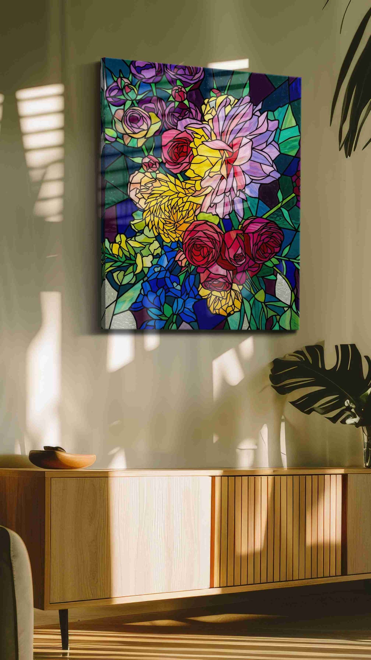 Vibrant Symphony of Blooms floral canvas print, hanging on wall