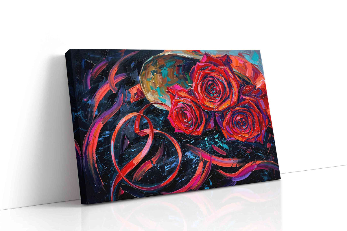 Whirlwind of Crimson Roses floral canvas print, gallery-wrapped, ready to hang