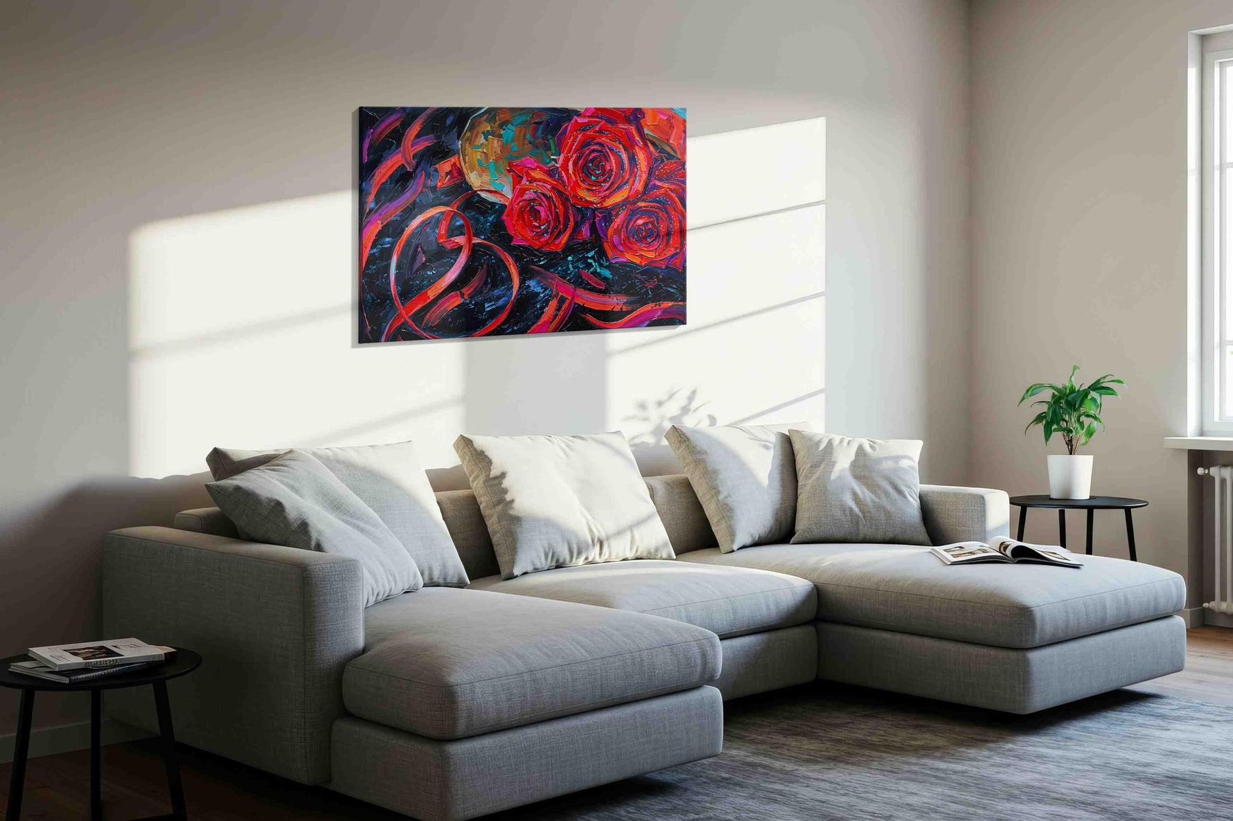 Whirlwind of Crimson Roses (Floral) - Floral Canvas Print, Botanical Wall Art, Flower Canvas Art