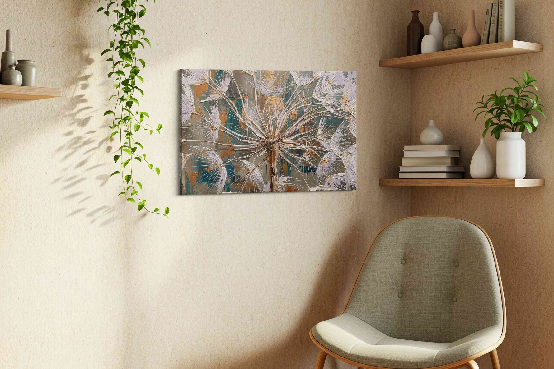 Whisper of the Dandelion nature canvas print, displayed in a living room
