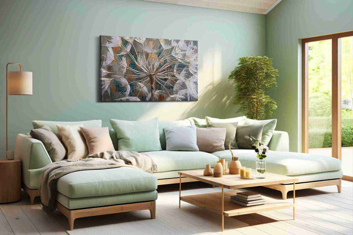 Whisper of the Dandelion nature canvas print, hanging on wall