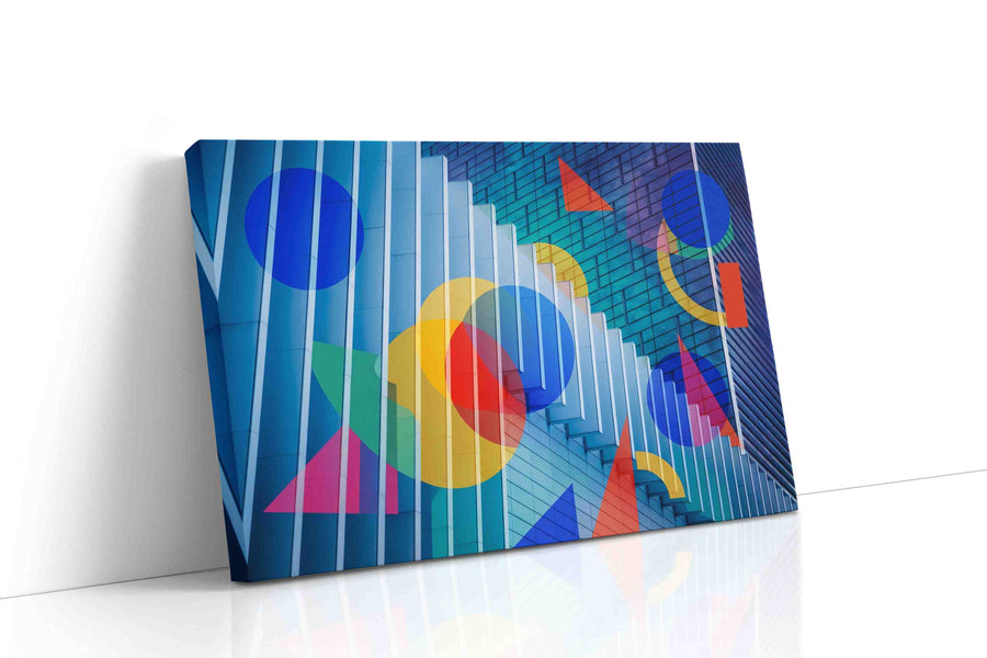 Chromatic Cityscape Symphony (Geometric) - Modern, Modern Wall Art, Contemporary Canvas Print, Minimalist Decor gallery-wrapped landscape canvas studio shot