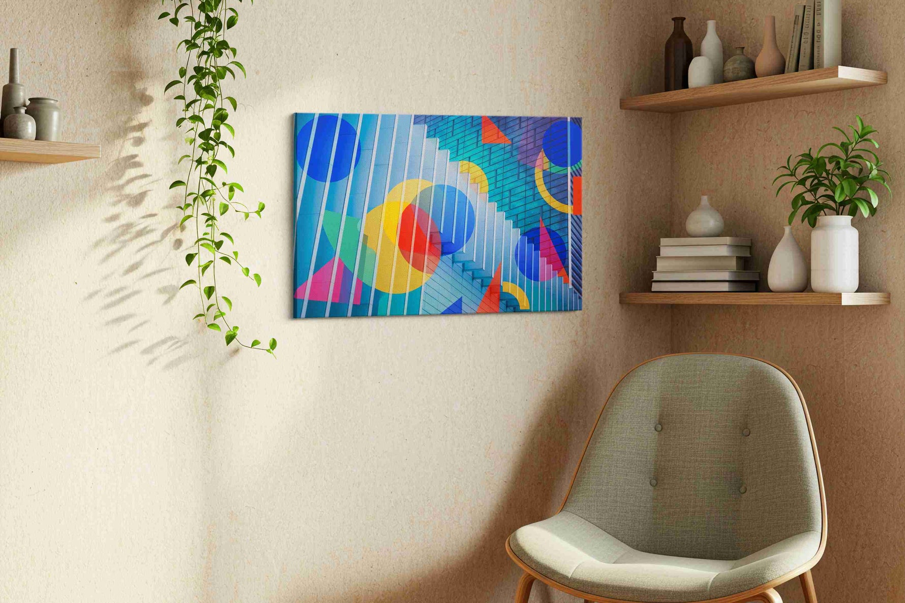 Chromatic Cityscape Symphony (Geometric) - Modern, Modern Wall Art, Contemporary Canvas Print, Minimalist Decor
