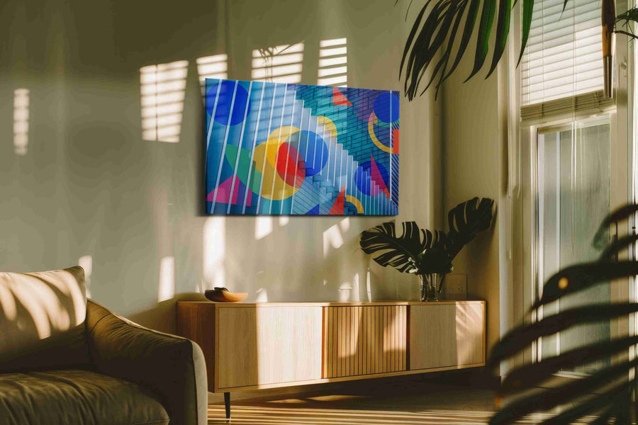 Chromatic Cityscape Symphony modern canvas print, hanging on wall
