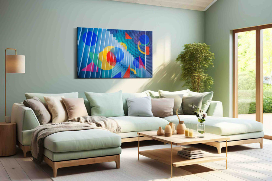 Chromatic Cityscape Symphony modern canvas print shown in a wall scene