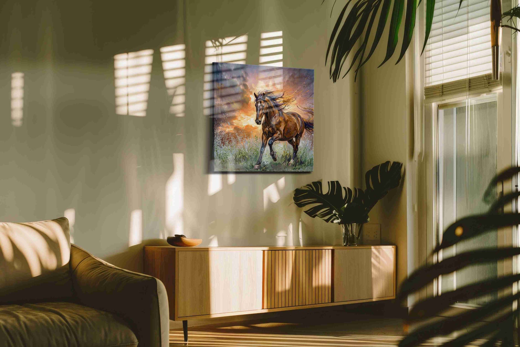 Ethereal Gallop at Dusk horses canvas print, on wall, lifestyle preview
