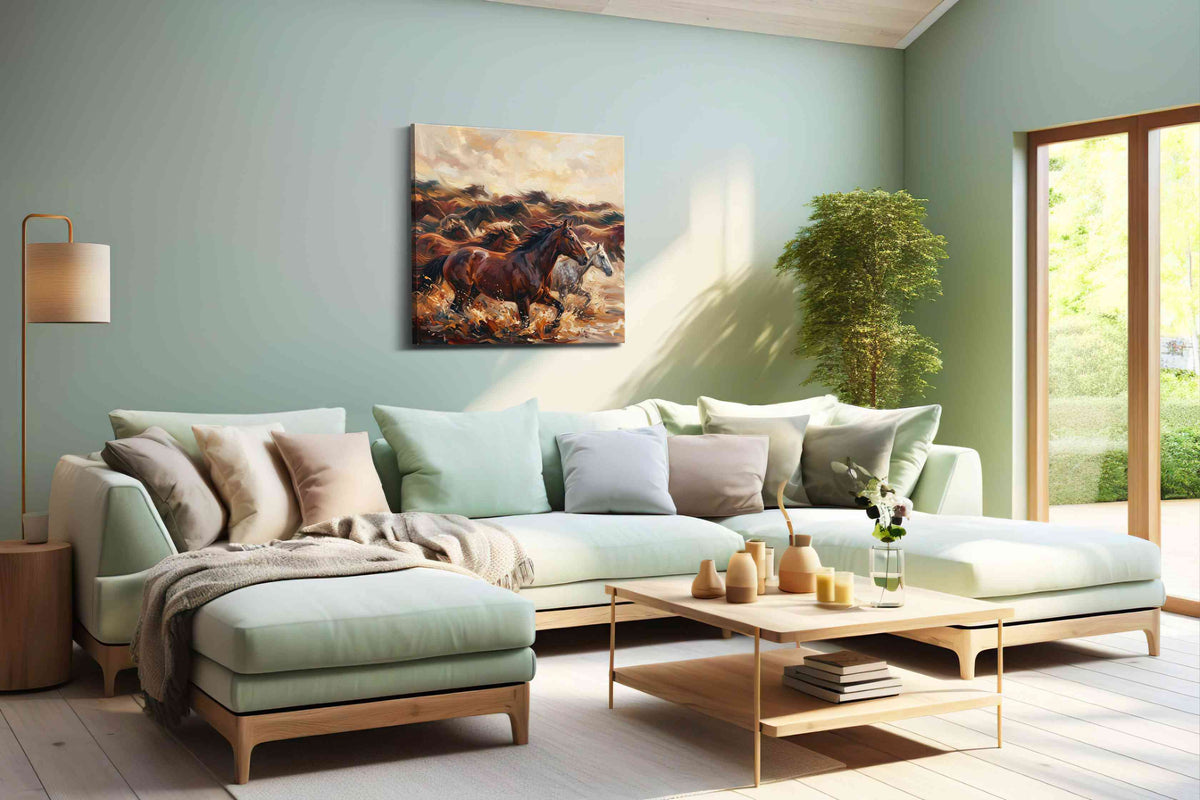 Gallop Through the Tempest horses canvas print, hanging on wall