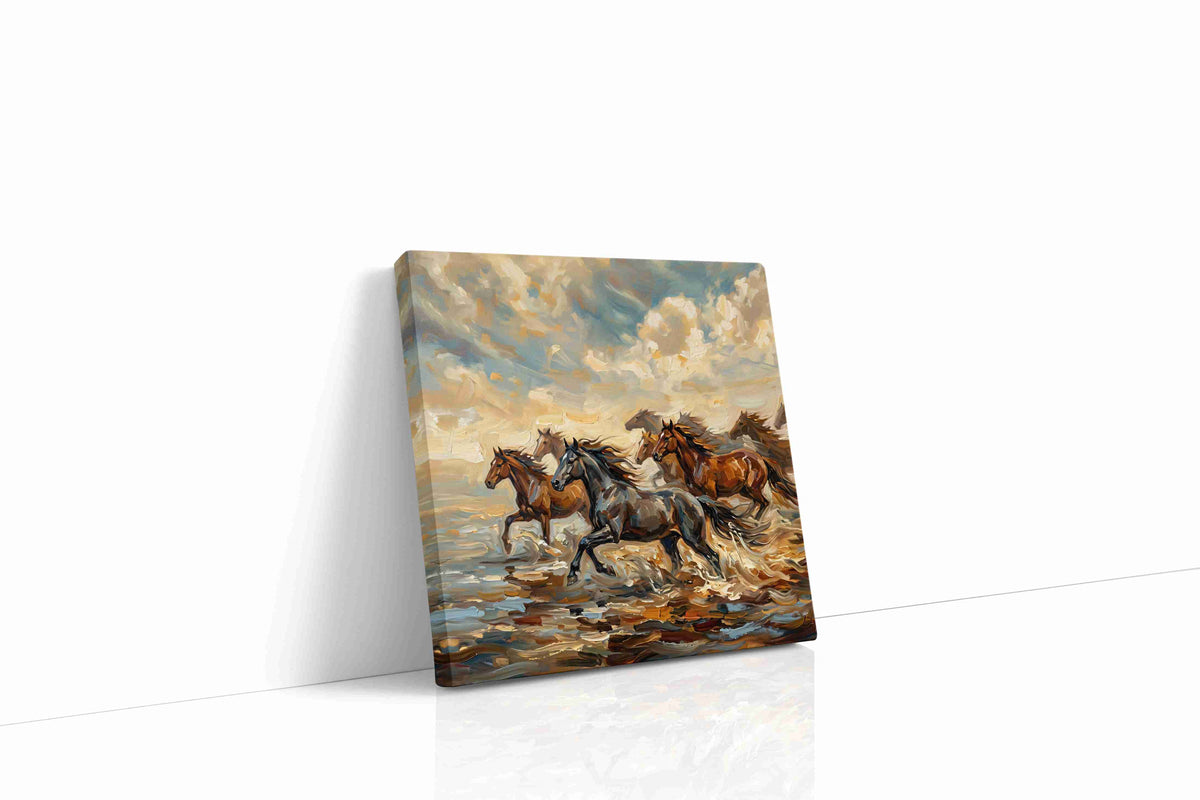 Gallop Through the Tempest II horses canvas print gallery-wrapped square canvas studio shot