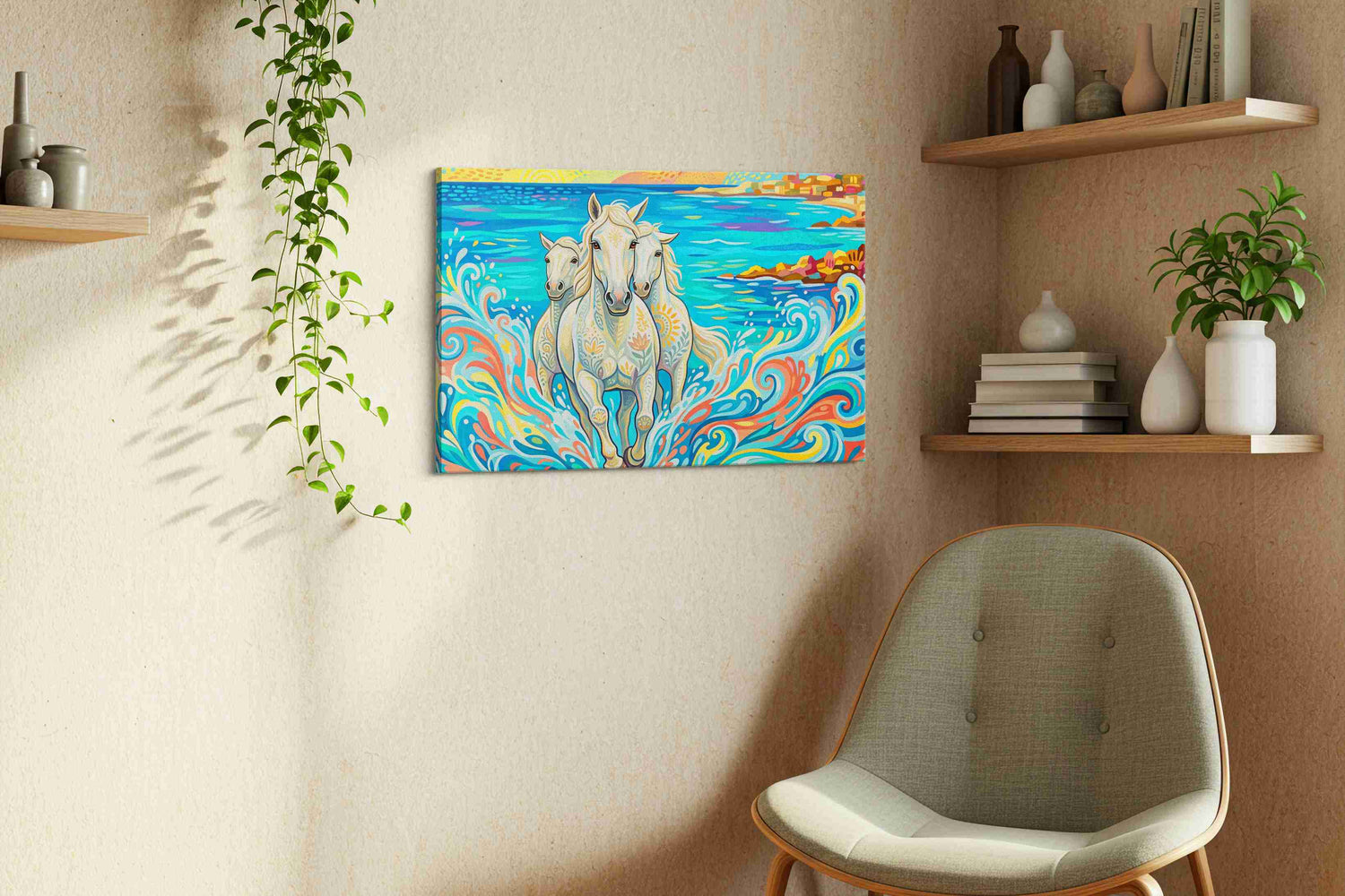 Gallop Through the Tides (Horses) - Animals, Animal Wall Art, Wildlife Canvas Print, Animal Lover Decor