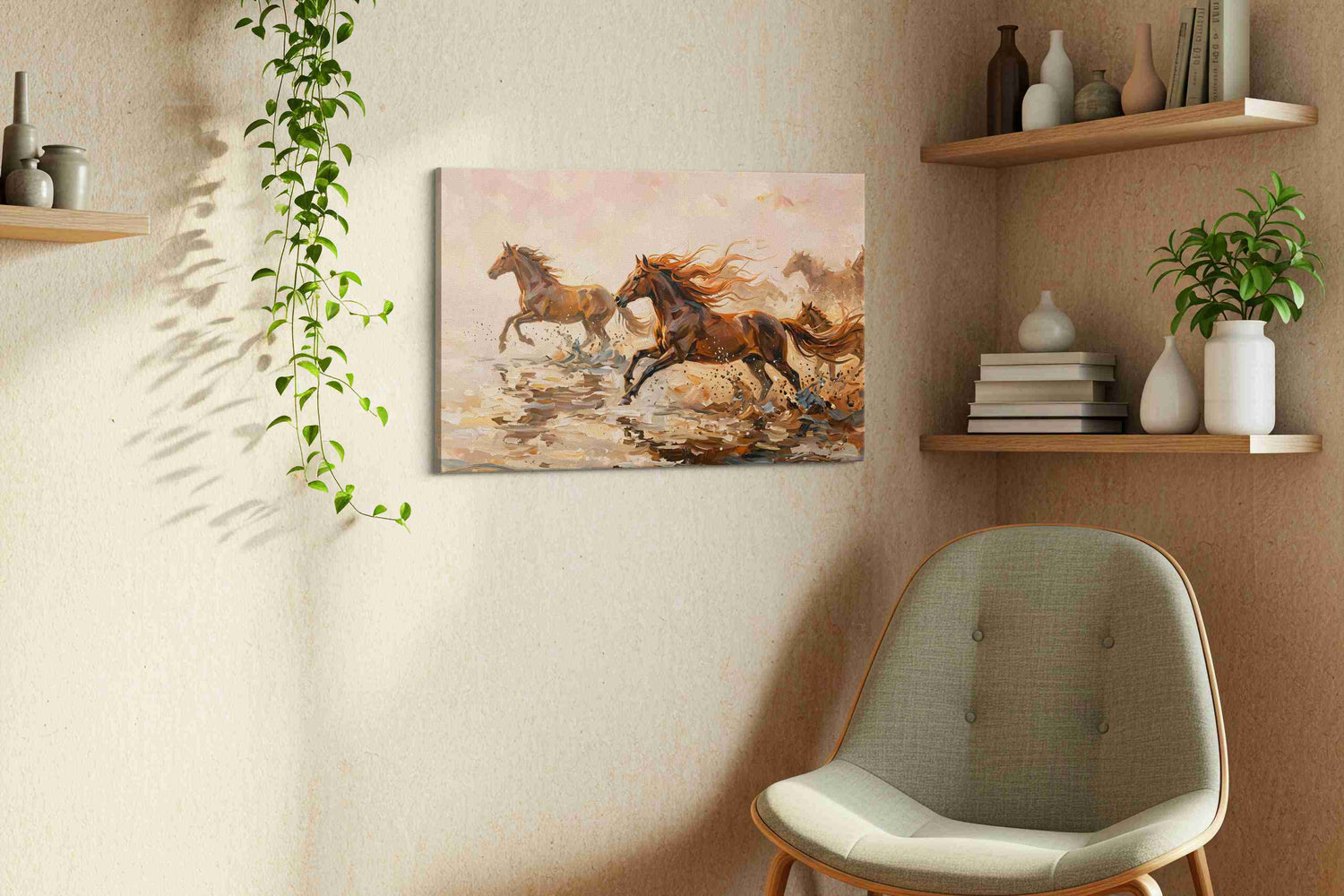 Galloping Through the Mist (Horses) - Horse Wall Art, Equine Canvas Print, Western Decor