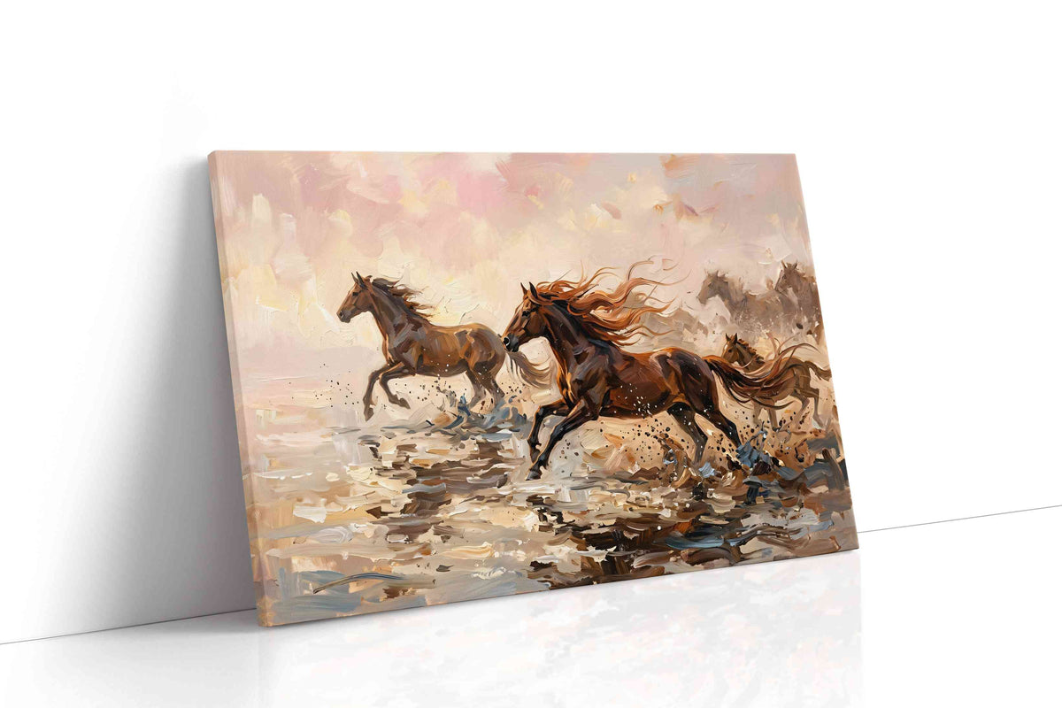 Galloping Through the Mist horses canvas print, gallery-wrapped, ready to hang