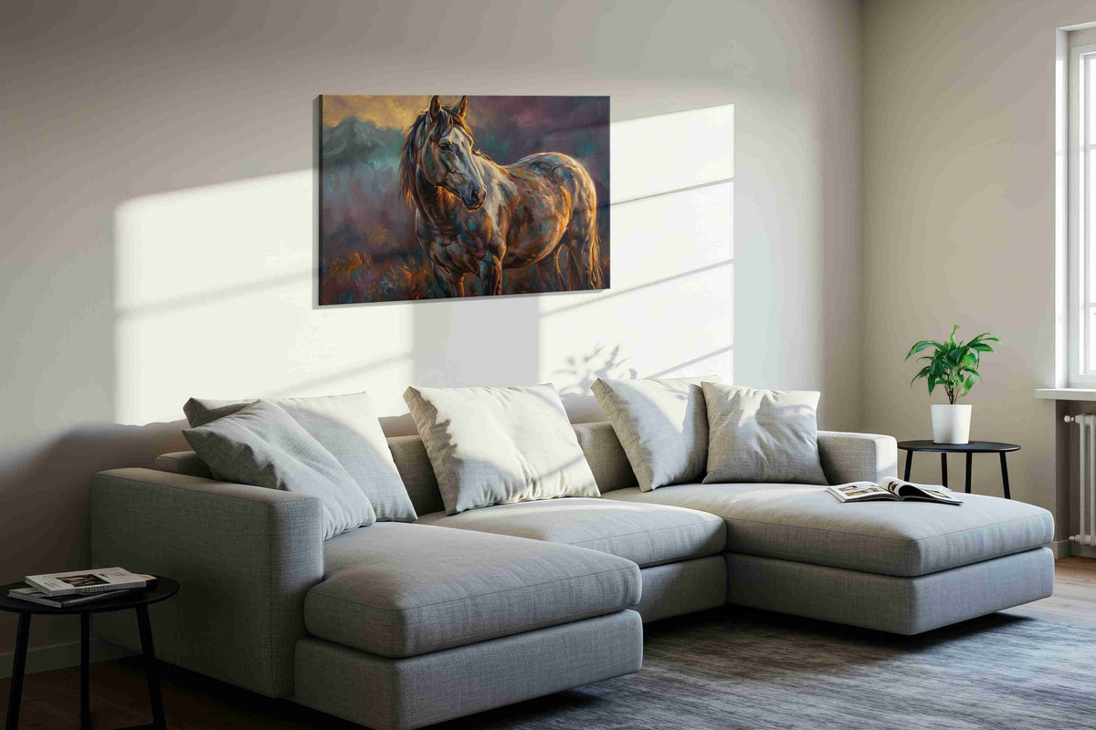 Majestic Equine Dusk (Horses) - Animals, Animal Wall Art, Wildlife Canvas Print, Animal Lover Decor in a living room scene