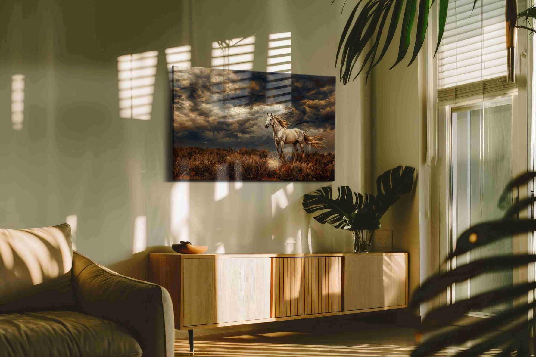 Tempest of the Plains horses canvas print, on wall, lifestyle preview