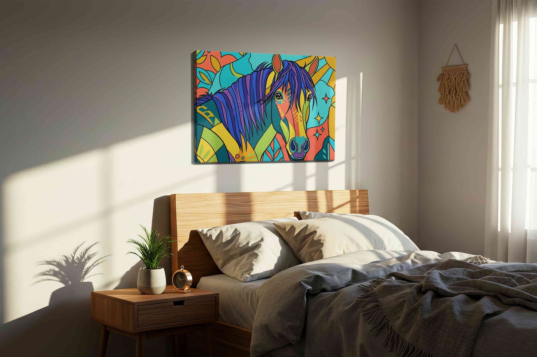 Vibrant Equine Dreams (Horses) - Animals, Animal Wall Art, Wildlife Canvas Print, Animal Lover Decor in a bedroom scene