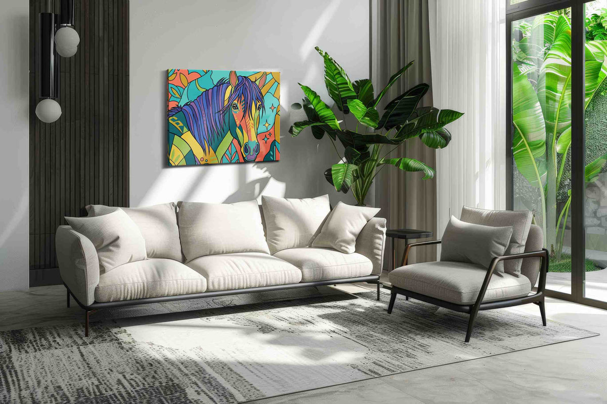 Vibrant Equine Dreams animals canvas print in a modern interior mockup